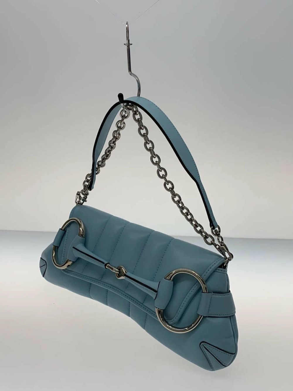Gucci Shoulder Bag Horsebit Chain Leather Blue - Picture 2 of 6